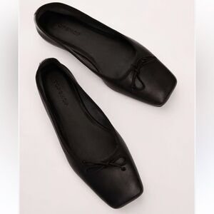 Topshop Bethany leather square toe unlined ballet flats in black